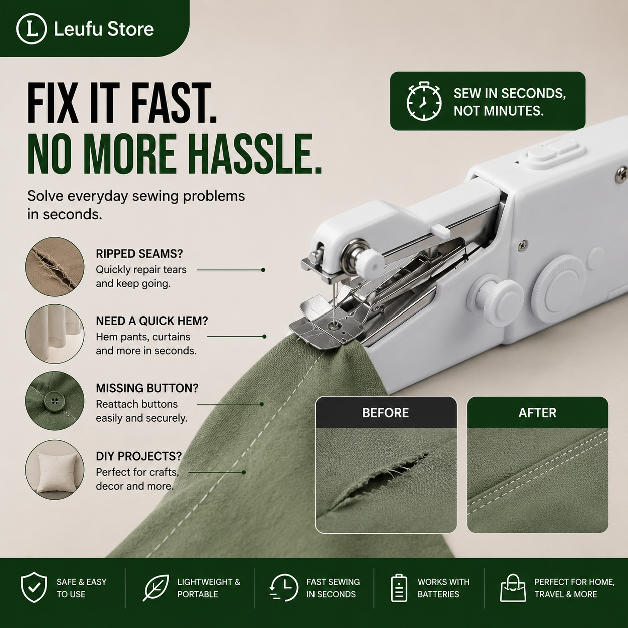 QuickStitch™ Handheld Sewing Machine